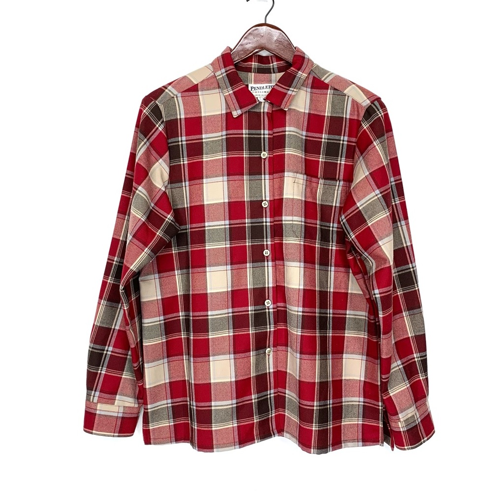 Pendleton 100% Virgin Wool Red Multicolor Plaid Long Sleeve Button Down Shirt
